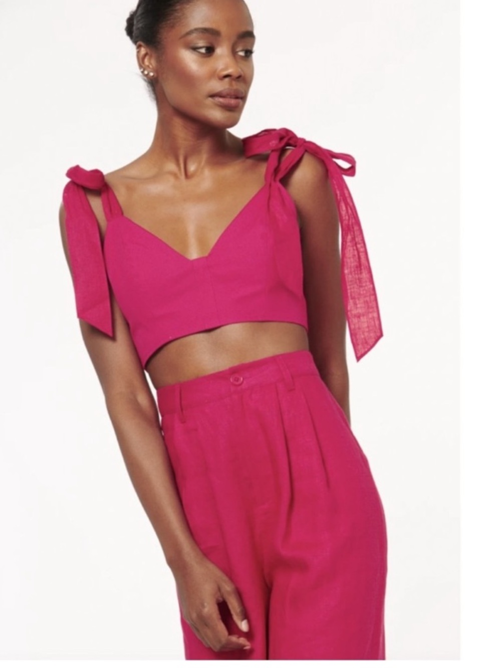 Cami NYC raspberry cropped Livy top tie bow straps